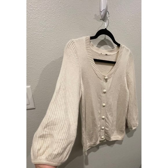 TALBOTS Ivory Button Down Cardigan 3/4 Sleeve Big Buttons - Picture 3 of 3